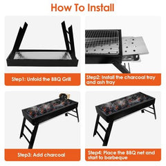 Portable Foldable Charcoal BBQ Grill – Stainless Steel Tabletop Grill with Easy Setup for Camping, Picnic, Outdoor Party & Backyard Cooking