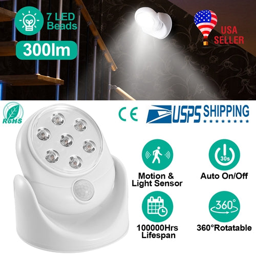 360° Wireless Motion Sensor LED Light – Auto Night Spotlight for Stairs, Closet & Bathroom (23ft Smart Detection, Battery Powered)
