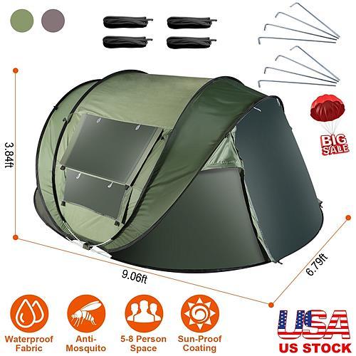 Instant Pop-Up Camping Tent | Waterproof 5-8 Person Tent with Mosquito Net Windows & Carry Bag