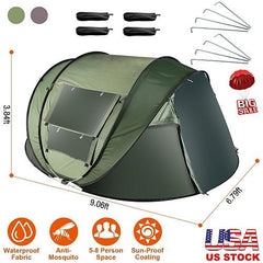 Instant Pop-Up Camping Tent | Waterproof 5-8 Person Tent with Mosquito Net Windows & Carry Bag