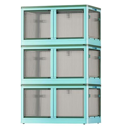 3-Pack Foldable Storage Bins with Lids – 4-Door Collapsible Closet Organizer Boxes with Locks and 4 Wheels – Stackable Storage Containers for Home & Office Green