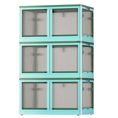 3-Pack Foldable Storage Bins with Lids – 4-Door Collapsible Closet Organizer Boxes with Locks and 4 Wheels – Stackable Storage Containers for Home & Office Green