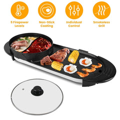 2200W 2-in-1 Korean BBQ Grill & Shabu Shabu Hot Pot – Independent Temperature Control, Smokeless