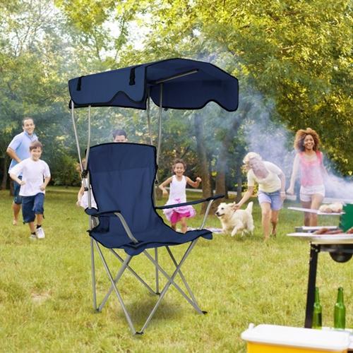 Foldable Beach Canopy Chair – Sun Protection Camping Lawn Chair, 330LBS Load Capacity, Folding Seat with Cup Holder for Beach, Poolside, Travel & Picnic