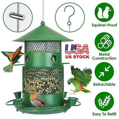 Squirrel-Proof Metal Bird Feeder – Chew-Resistant Outdoor Hanging Feeder with 360° Perches & Water Cups for Wild Birds – Ideal for Garden, Yard, Patio