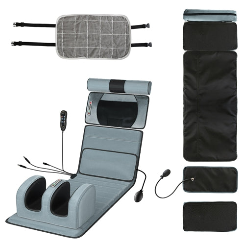 Full Body Heated Vibrating Massage Mat with Neck & Foot Massage Pillow, Adjustable Intensity, and Soft Lumbar Support – Portable Massage Mattress Pad for Home & Office Use