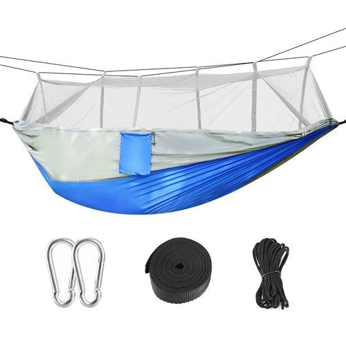 Durable 2-Person Camping Hammock with Mosquito Net 600lbs Load Capacity, Portable Nylon Swing with Carabiners & Storage Bag for Outdoor Adventures