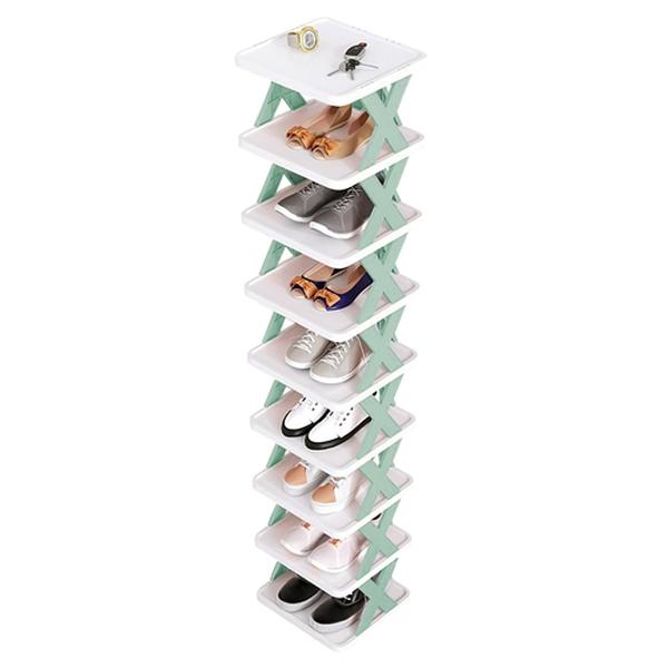 9-Tier Narrow Entryway Shoe Rack – Space-Saving Vertical Shoe Organizer for Closet, Hallway, and Entryway – Free-Standing Plastic Storage Shelf Lightweight Multicolor