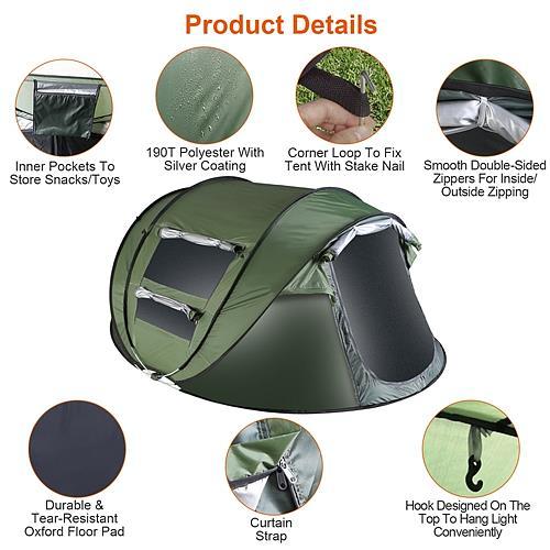 Instant Pop-Up Camping Tent | Waterproof 5-8 Person Tent with Mosquito Net Windows & Carry Bag