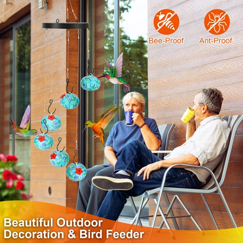 iMountek Hummingbird Feeder with Wind Chimes – Ant & Bee Proof Hanging Bird Feeder for Outdoor Garden & Patio