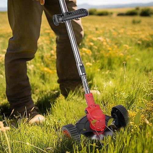 3-in-1 Cordless Grass Trimmer with Wheels – Adjustable Head, Telescopic Shaft & Rechargeable Battery