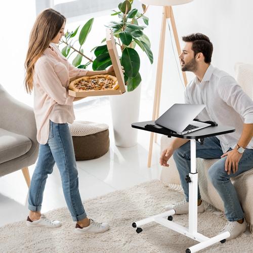Rolling Laptop Table – Portable Computer Desk with Adjustable Height & Tilting Angle | Movable Workstation for Home & Office