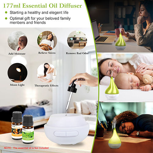 Drop-Shaped Ultrasonic Cool Mist Humidifier & Essential Oil Diffuser with LED Light – For Home, Office, Spa & Yoga