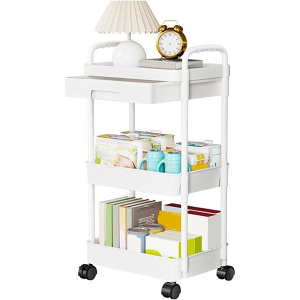 3-Tier Rolling Utility Cart with Lockable Wheels, 360° Rotatable, Movable Storage Organizer with Drawers, Ideal for Bedrooms, Bathrooms, and Kitchens