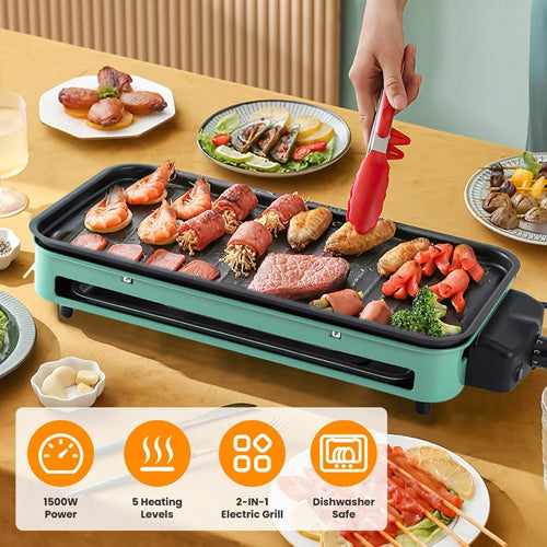 2-in-1 Electric Indoor BBQ Grill – 2000W, Removable Plate, Adjustable Temp & Dishwasher Safe