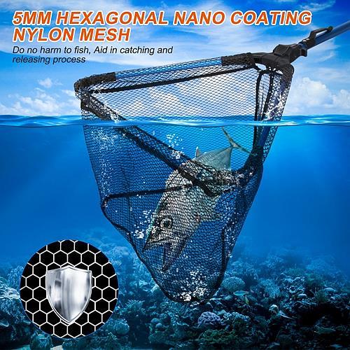 Foldable Fishing Net with Aluminum Alloy Rod, EVA Handle, Nano Coated Nylon Mesh – Safe Fish Catching Tool