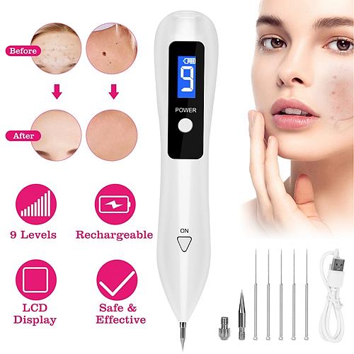Skin Tag & Mole Remover Pen – LCD Display, 6 Replaceable Needles, USB Rechargeable