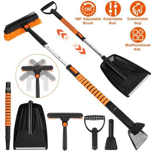 5-in-1 Detachable Snow Remover Kit – Extendable Ice Scraper, Snow Shovel, and 180° Adjustable Snow Brush Head for Car Windshield and Roof