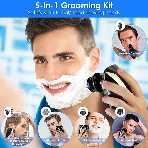 Ultimate 7D Bald Head Shaver – 5-in-1 Grooming Kit for Men, IPX6 Waterproof, Cordless & Rechargeable