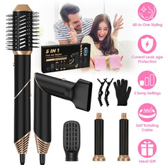 5-in-1 Hot Air Styler Set – Hair Dryer, Straightener, Curler & Volumizer with Auto Wrap, 3 Heat Settings, ALCI Plug & Accessories