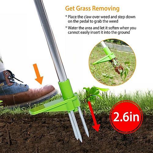 Stand-Up Weed Puller Tool – 3-Claw Root Remover with Long Handle & Foot Pedal (38.98")