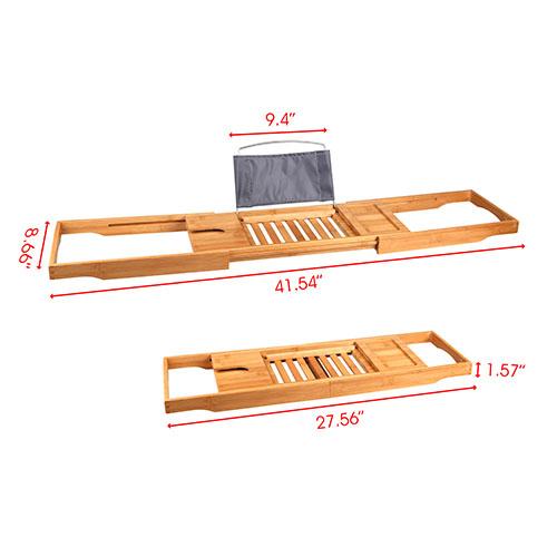 Bathtub Caddy Tray – Crafted Bamboo Bath Tray with Extendable Reading Rack, Tablet & Phone Holder, Wine Glass Holder, and Shelf for Bathroom Spa