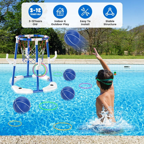 CoolWorld Floating Pool Basketball Hoop Set with 4 Balls & Pump – Summer Water Sports Game for Kids 3–12 Years