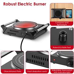 1000W Electric Single Burner Hot Plate – Portable Countertop Stove with 5 Stepless Temperature Adjustments & Handles