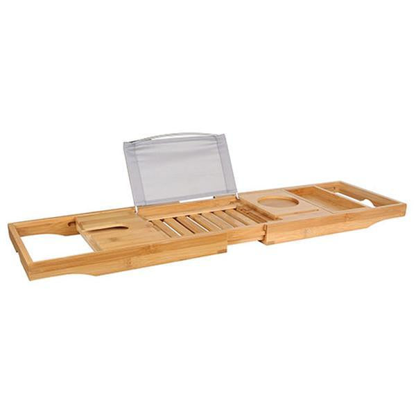 Bathtub Caddy Tray – Crafted Bamboo Bath Tray with Extendable Reading Rack, Tablet & Phone Holder, Wine Glass Holder, and Shelf for Bathroom Spa