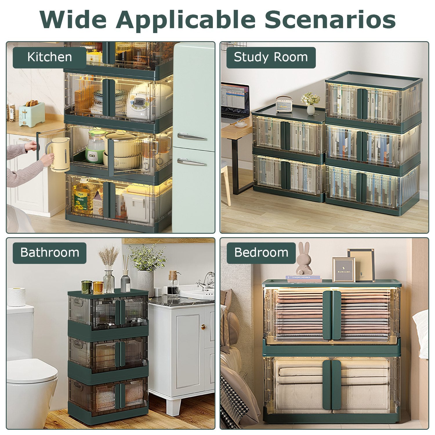 2PCS Foldable Storage Bins with Lids, Stackable Closet Organizer with Front Door Locks & Wheels