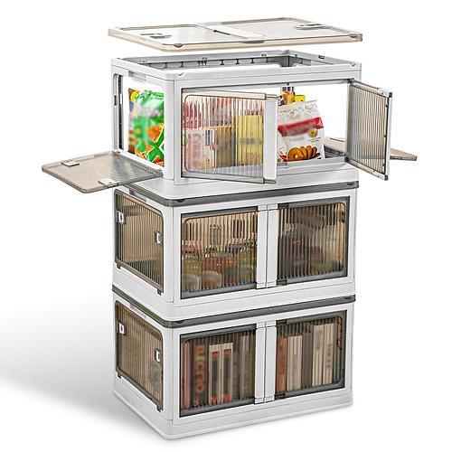 3-Pack Foldable Storage Bins with Lids – 4-Door Collapsible Closet Organizer Boxes with Locks and 4 Wheels – Stackable Storage Containers for Home & Office Green