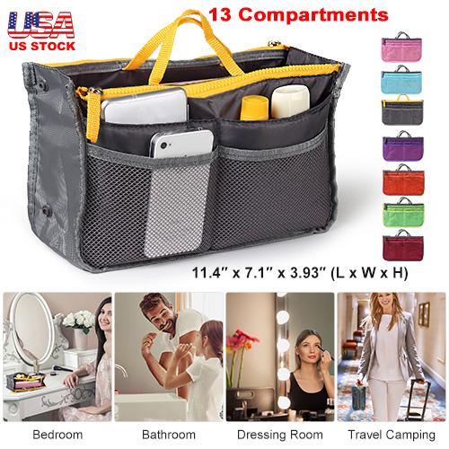 Women’s Travel Handbag Organizer Insert – Makeup Bags, Toiletry Purse Liner with Hand Strap