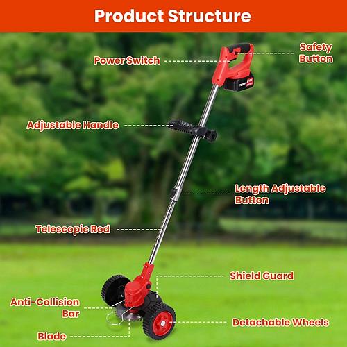3-in-1 Cordless Grass Trimmer with Wheels – Adjustable Head, Telescopic Shaft & Rechargeable Battery