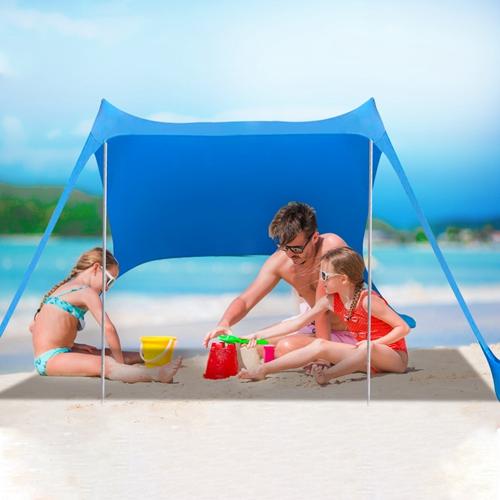 6.5x6.5FT Foldable Beach Canopy Tent – Portable Sun Shade with Poles, Sandbags & Carry Bag – Windproof UV Shelter for Outdoor Use (Blue)