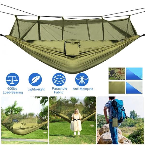 Durable 2-Person Camping Hammock with Mosquito Net 600lbs Load Capacity, Portable Nylon Swing with Carabiners & Storage Bag for Outdoor Adventures