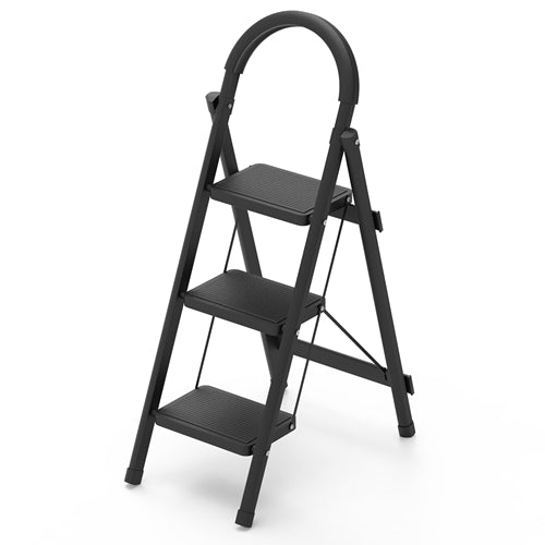 NewHome 3-Step Foldable Ladder – Heavy Duty 330 lbs Step Stool with Wide Anti-Slip Pedals, Safety Lock & Soft Grip Handle | Lightweight Portable Folding Ladder for Home & Kitchen