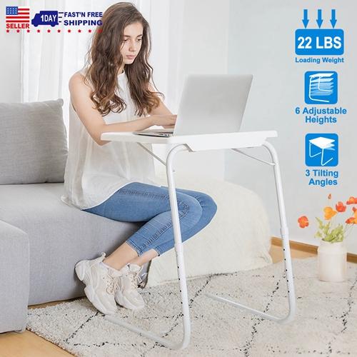 Foldable Tray Table – Portable Adjustable Sofa TV Tray with 6 Heights & 3 Angles for Laptop, Eating, Coffee, & More
