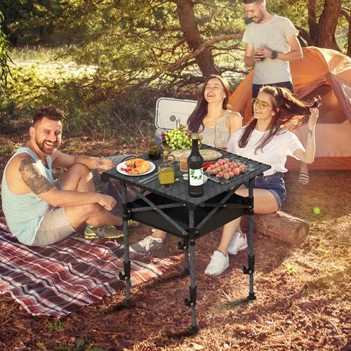 Ultra-Sturdy Folding Camping Table – Adjustable Height, Roll-Up Top, Rustproof Steel, 55LBS Load