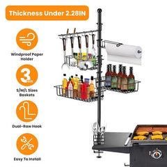 Blackstone Griddle Caddy with Paper Towel Holder, Hook Baskets & BBQ Accessories Storage Rack - Vertical Standing Organizer for Grill Utensils