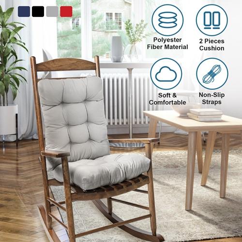 2Pcs Rocking Chair Cushions Set – Upper & Lower Back Seat Cushions with Non-Slip Ties – Soft Polyester Fiber Filling for Ultimate Comfort – Perfect for Indoor, Home, Office, and Car Use