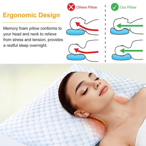 Cooling Memory Foam Pillow – Ventilated Soft Bed Pillow with Gel-Infused Cooling Foam, Heat & Moisture Reducing Cooling Fiber, Breathable & Machine Washable – Queen Size