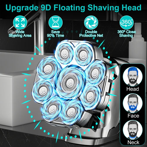 BladeMaster 9D – 6-in-1 Electric Head Shaver for Men with LED Display & Travel Lock