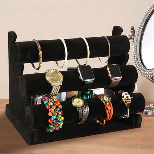 3-Tier Velvet Jewelry Stand – Removable Bracelet Holder, Watch & Jewelry Bangle Display Rack Organiser  Velvet Stand   Tiered Display