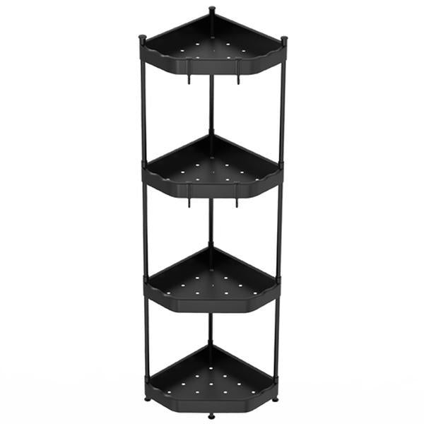 4-Tier Corner Shower Caddy Floor Stand - Carbon Steel Bathroom Storage Rack with 4 Hooks for Bathtub Organization Organiser Standing