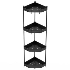 4-Tier Corner Shower Caddy Floor Stand - Carbon Steel Bathroom Storage Rack with 4 Hooks for Bathtub Organization Organiser Standing