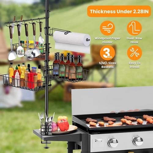 Blackstone Griddle Caddy with Paper Towel Holder, Hook Baskets & BBQ Accessories Storage Rack - Vertical Standing Organizer for Grill Utensils