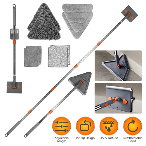 NewHome 2-in-1 Baseboard & Wall Cleaner Mop with Squeegee – 360° Rotating Long Handle Floor Mop with 8 Reusable Chenille Pads