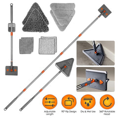 NewHome 2-in-1 Baseboard & Wall Cleaner Mop with Squeegee – 360° Rotating Long Handle Floor Mop with 8 Reusable Chenille Pads
