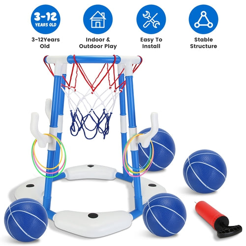 CoolWorld Floating Pool Basketball Hoop Set with 4 Balls & Pump – Summer Water Sports Game for Kids 3–12 Years