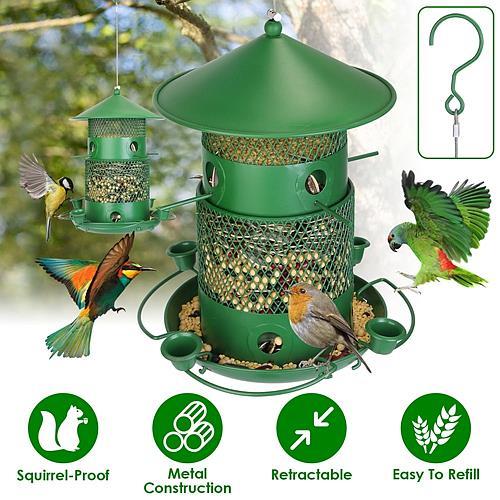 Squirrel-Proof Metal Bird Feeder – Chew-Resistant Outdoor Hanging Feeder with 360° Perches & Water Cups for Wild Birds – Ideal for Garden, Yard, Patio